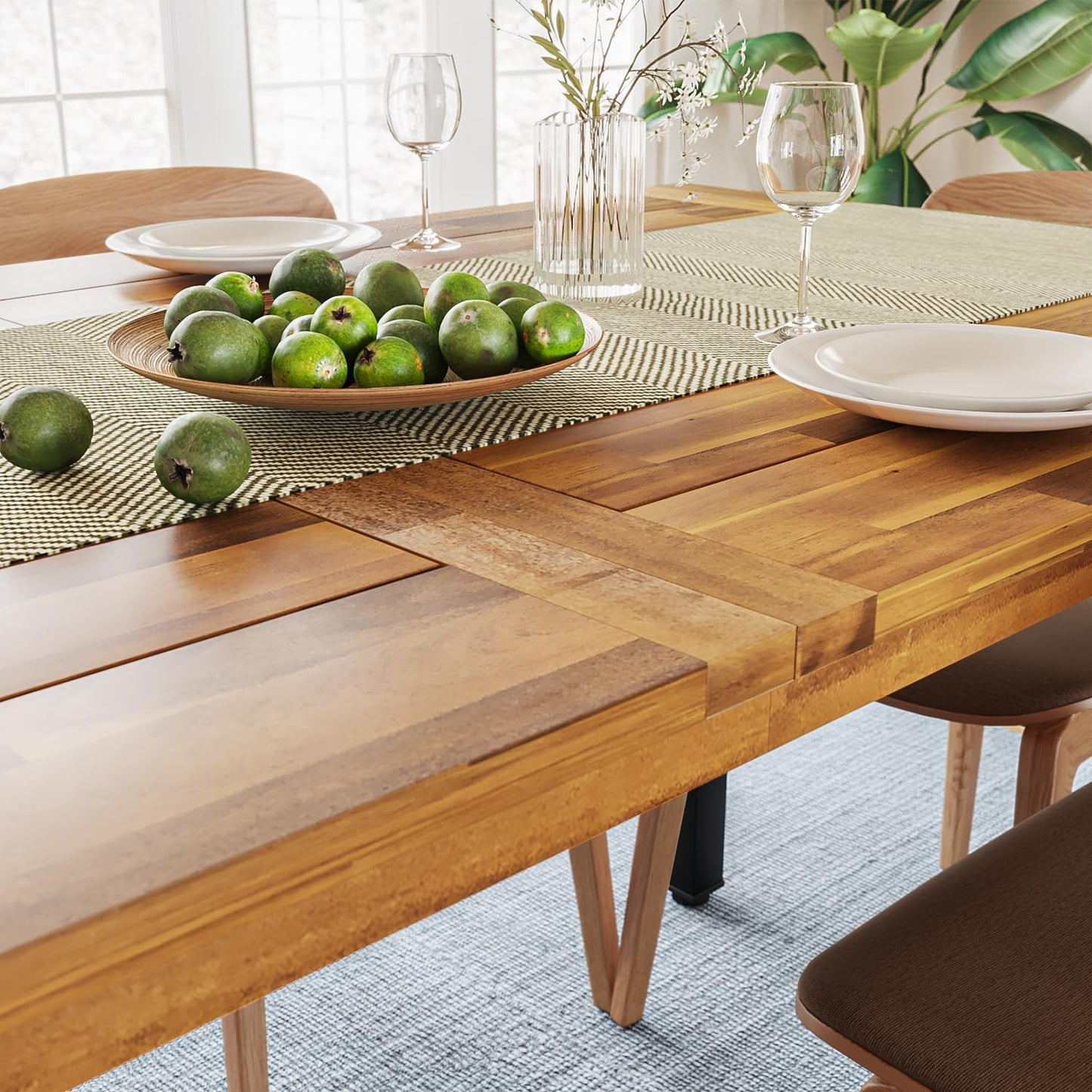 OFIKA Dining Table for 4 to 6 People, 68.9" inch Rectangular Wood Kitchen Table with Strong Metal Frame,Large Long Dining Room,for Kitchen, Living Room,Natural