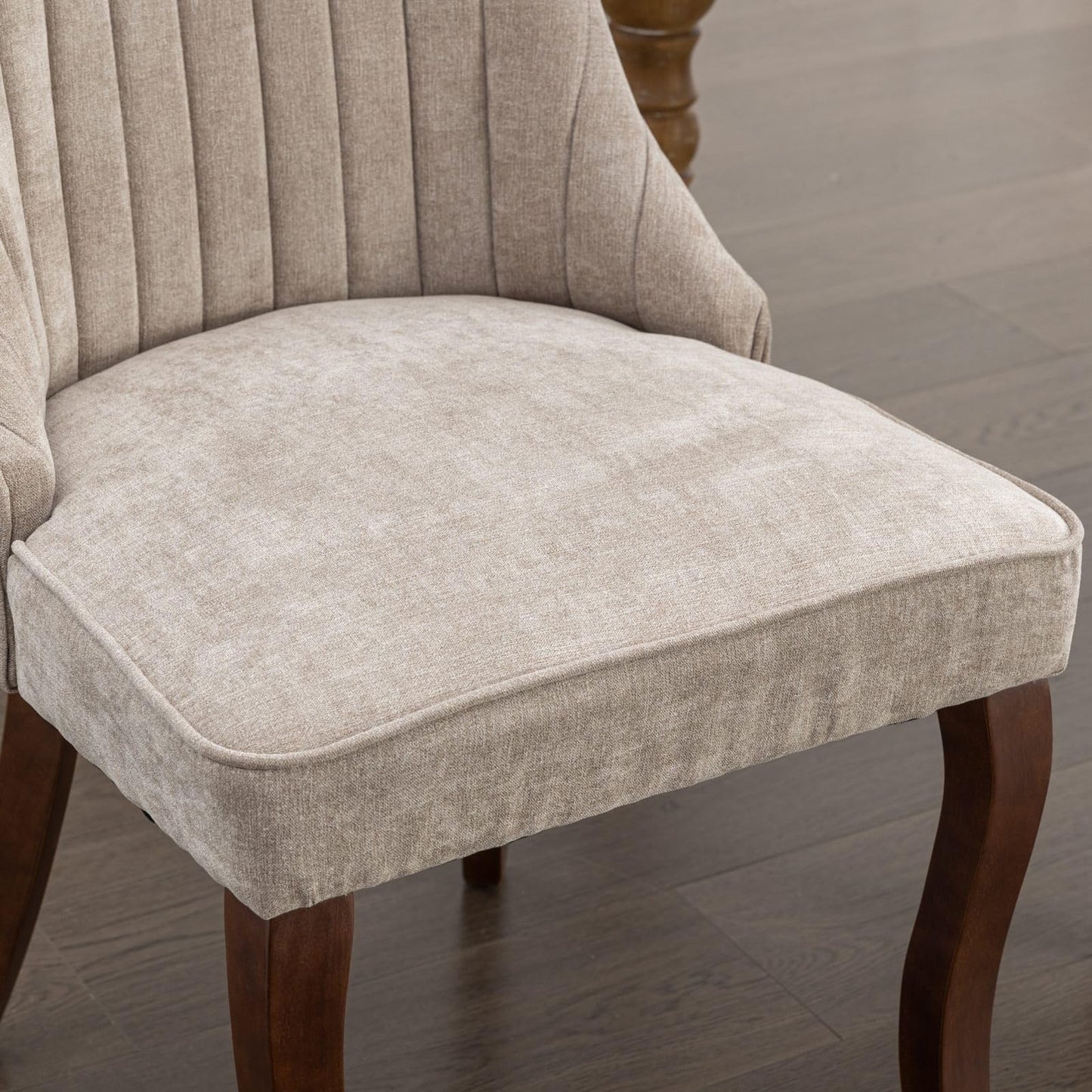 LKTART Upholstered Dining Chairs Set of 6, Solid Wood Kitchen Dining Room Chairs with Thicken Padded and Nailhead Trim for Home Kitchen Bedroom Beige
