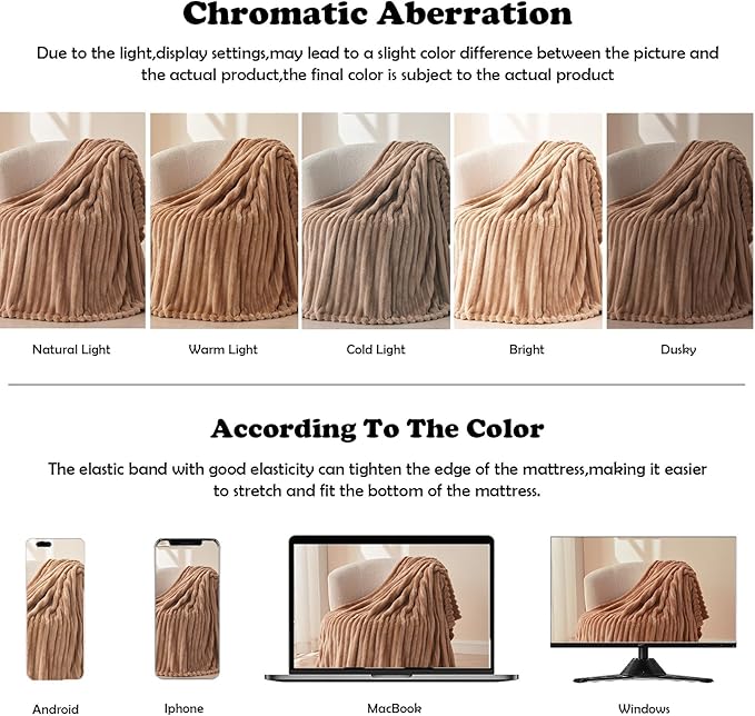 NEWCOSPLAY Super Soft Twin Blanket Taupe Premium Silky Flannel Fleece 3D Ribbed Jacquard Lightweight Bed Blanket All Season Use (Taupe Ribbed, Twin(60"x80"))