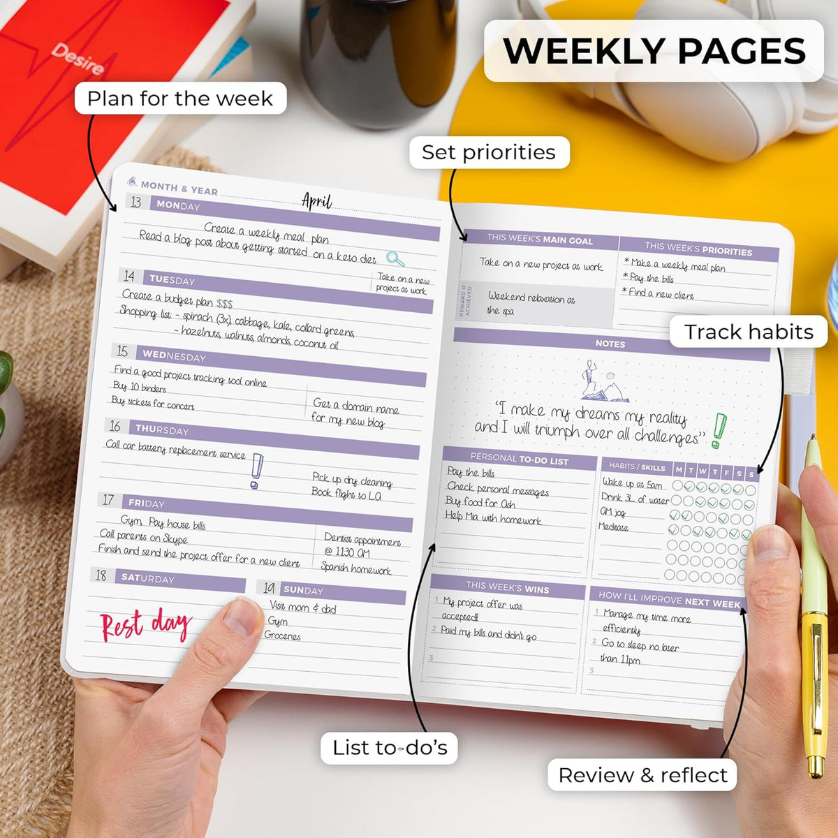 Clever Fox Planner 2nd Edition – Colorful Weekly & Monthly Goal Planner, Time Management & Productivity Organizer, Undated, A5 (White)