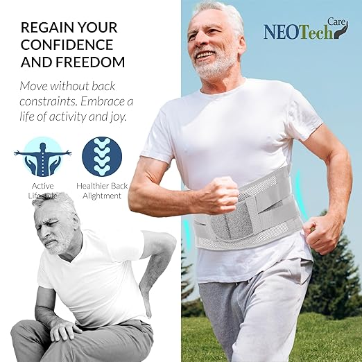 NeoTech Care Adjustable Double Pull Lumbar Brace/Lower Back Belt (Grey, Size S)