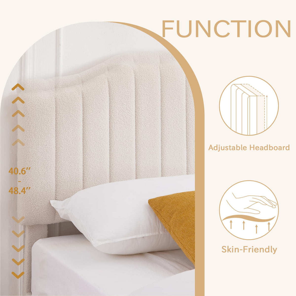 VECELO Twin Bed Frame Upholstered Platform Bed Frame with Height Adjustable Teddy Fabric Headboard, Strong Wood Slats Supports 7.9'' Under Bed Space Noise Free No Box Spring Needed, Cream