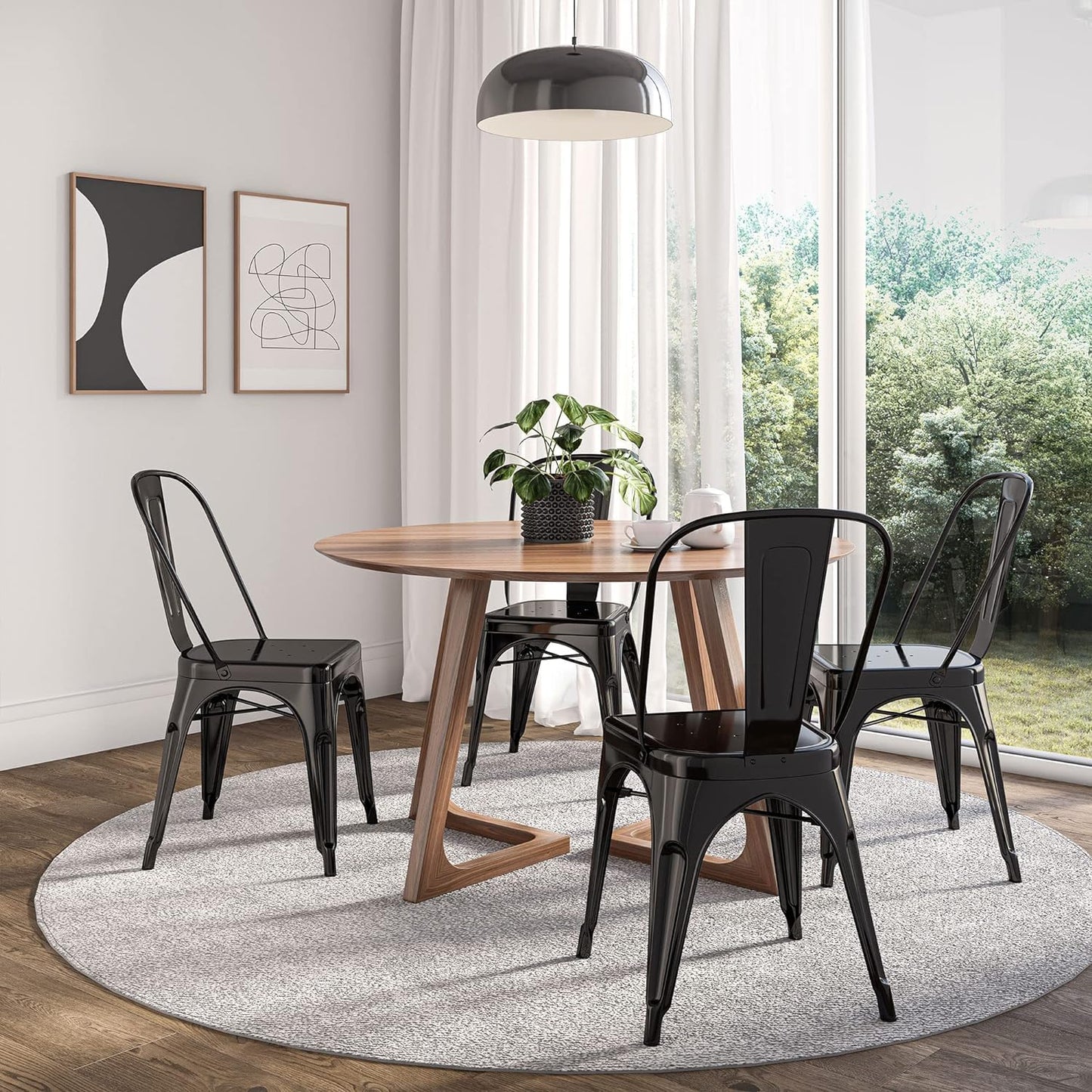YOUNIKE Metal Dining Chairs Set of 4 Iron Stackable Removable Back Cafe Side Patio Chairs Rubber Feet Stylish Modern Indoor Outdoor Classic Chic Industrial Vintage Bistro Kitchen Matte Black