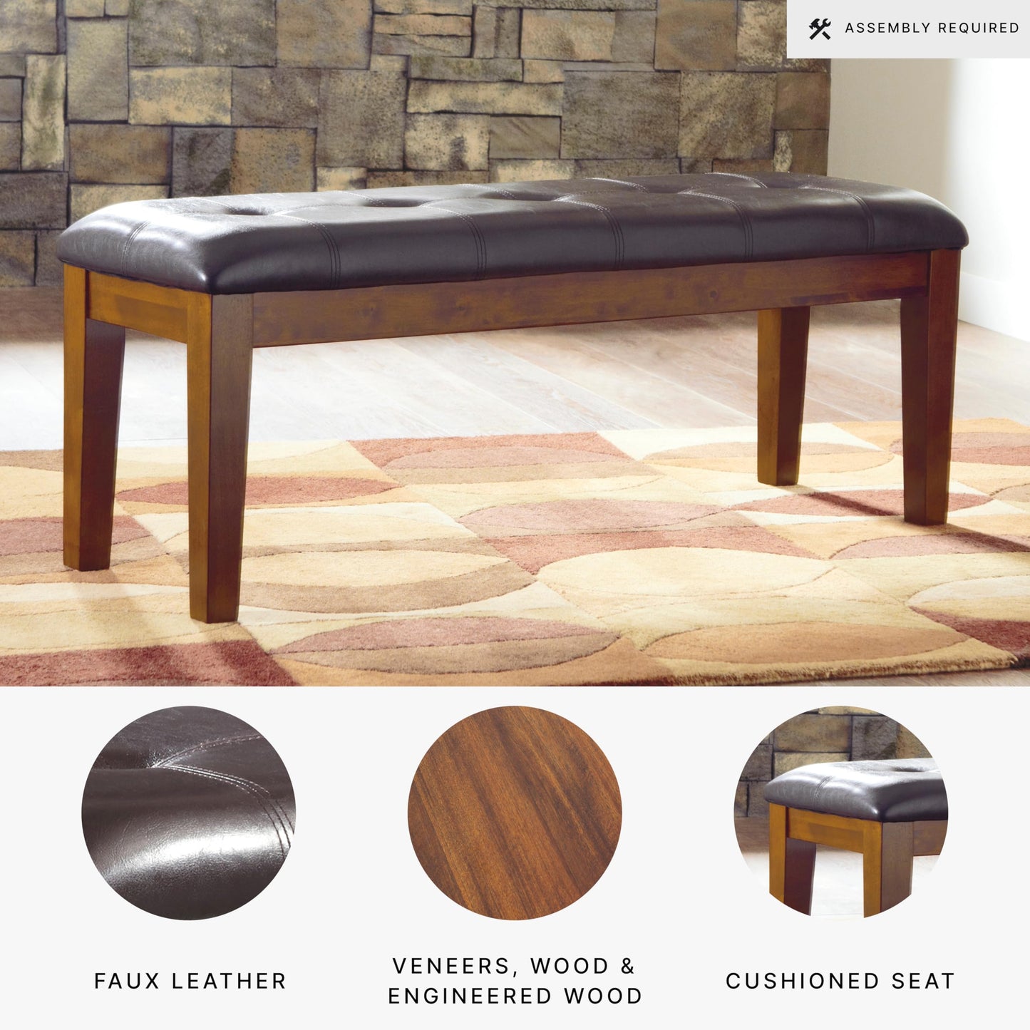 Signature Design by Ashley Ralene Tufted Upholstered Dining Room Bench, Medium Brown