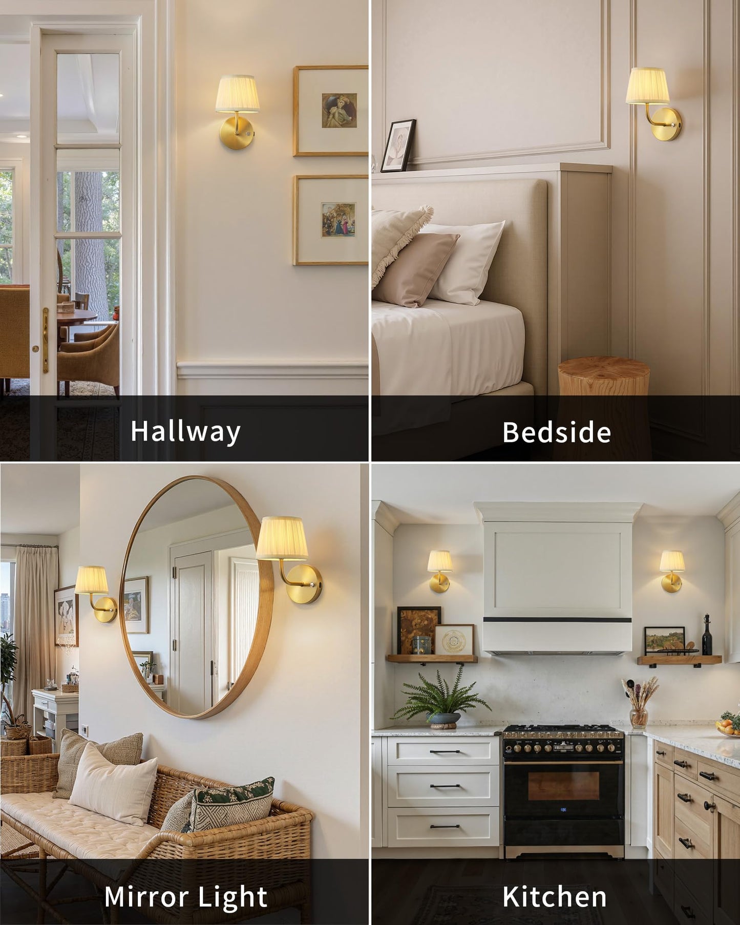 PUSU LED Cordless Gold Small Wall Sconces Set of 2, Rechargeable 5200mAh Battery Operated Fabric Wall Lamp with Remote, Lighting for Living Room, Bedroom, Hallway, Bathroom, Stairs, Kitchen, Cabinet