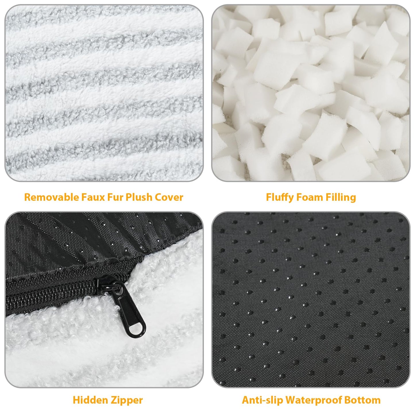 Homlazeezy Round Pouf Ottoman Stuffed Foot Stool Floor Chair Poufs for Living Room Bedroom, Faux Fur Poufs with Foam Chunk Filling, Storage Ottoman Pouf 20 X 15 Inch Boho for Couch, Gray & White
