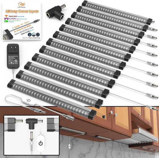 EBD Under Cabinet Light Bar, Neat Plug-in 12 Pcs 12 Inch, 6500K T-Connector