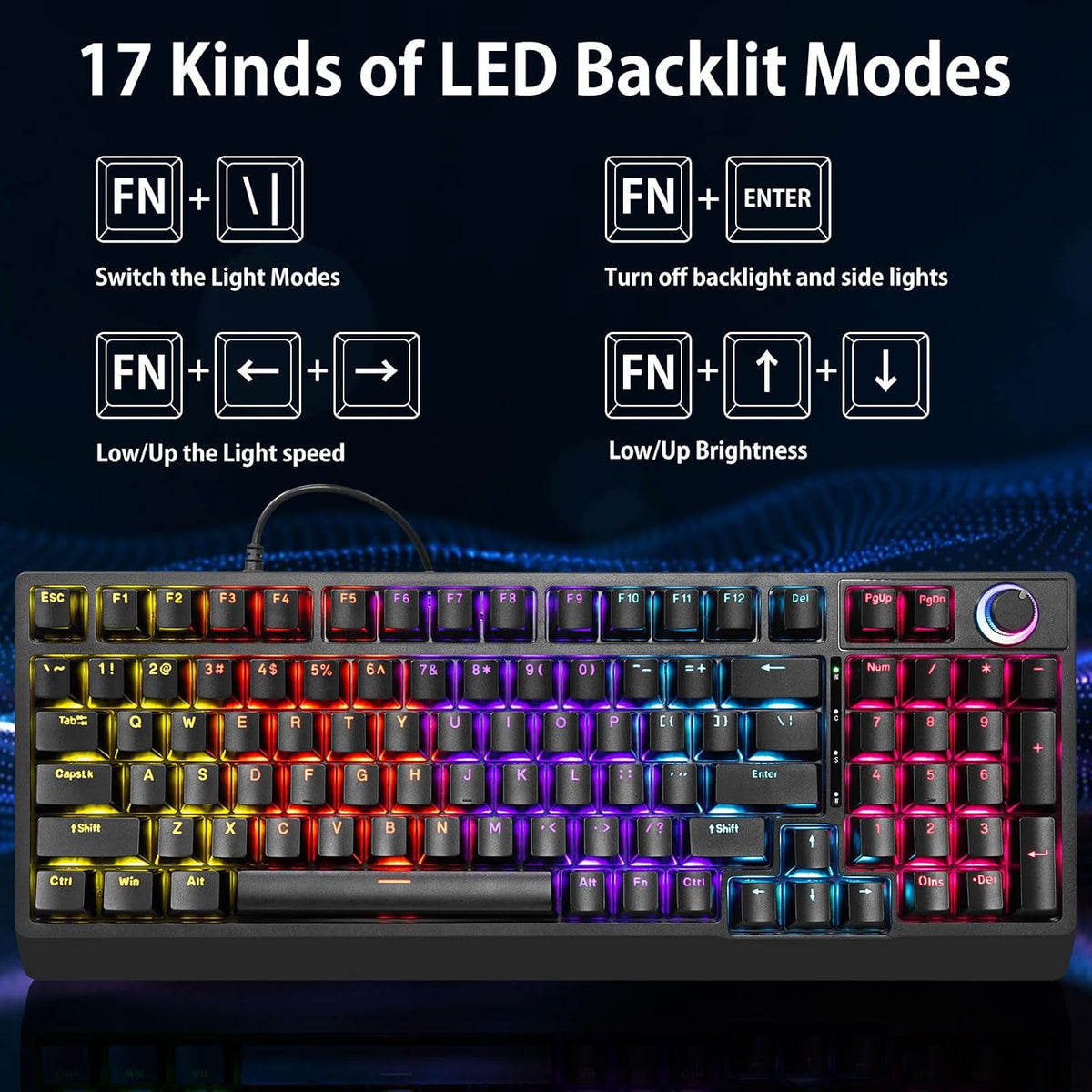 HUO JI 96% Mechanical Gaming Keyboard Wired, LED Backlit, Liner Red Switch