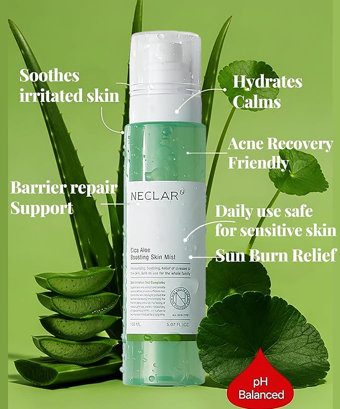 CICA Aloe Hydrating Toner Spray for Face - pH Balanced Facial Mist - Aloe Vera and Centella Asiatica - for Acne Prone and Sensitive Skin - Korean Skincare for Redness, Dryness