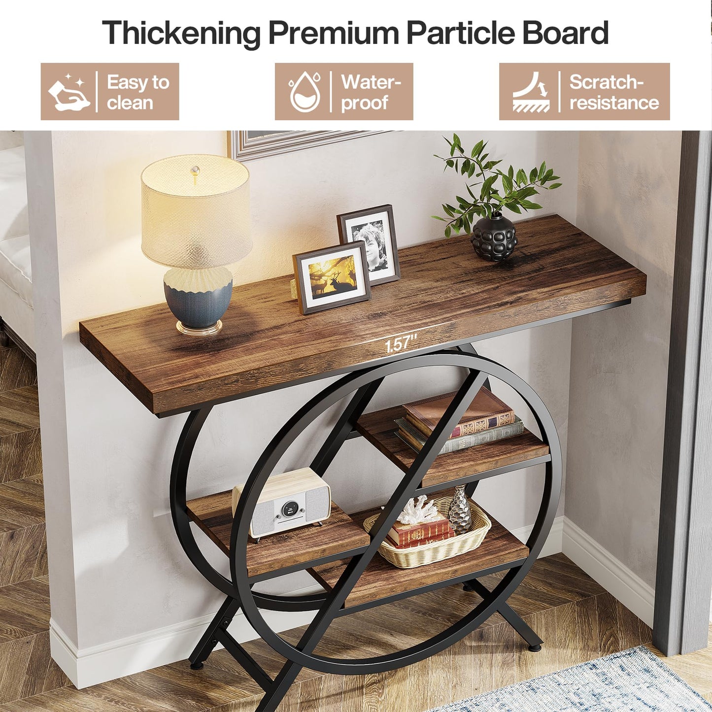 Tribesigns Console Table, 40-Inch Entryway Table with Storage Shelves, 4-Tier Industrial Hallway Sofa Table with Geometric Metal Frame, Accent Table for Living Room, Entryway, Rustic Brown