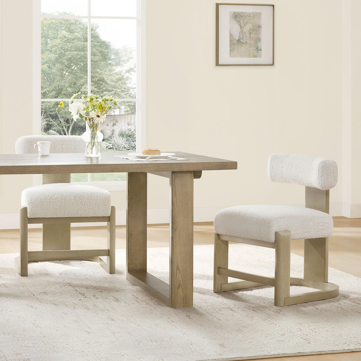 CHITA Upholstered Dining Chairs Set of 2, FSC Certified Mid Century Modern Kitchen & Dining Room Chairs, Fabric in Pearl (White), Solid Wood Frame in Gray Finish