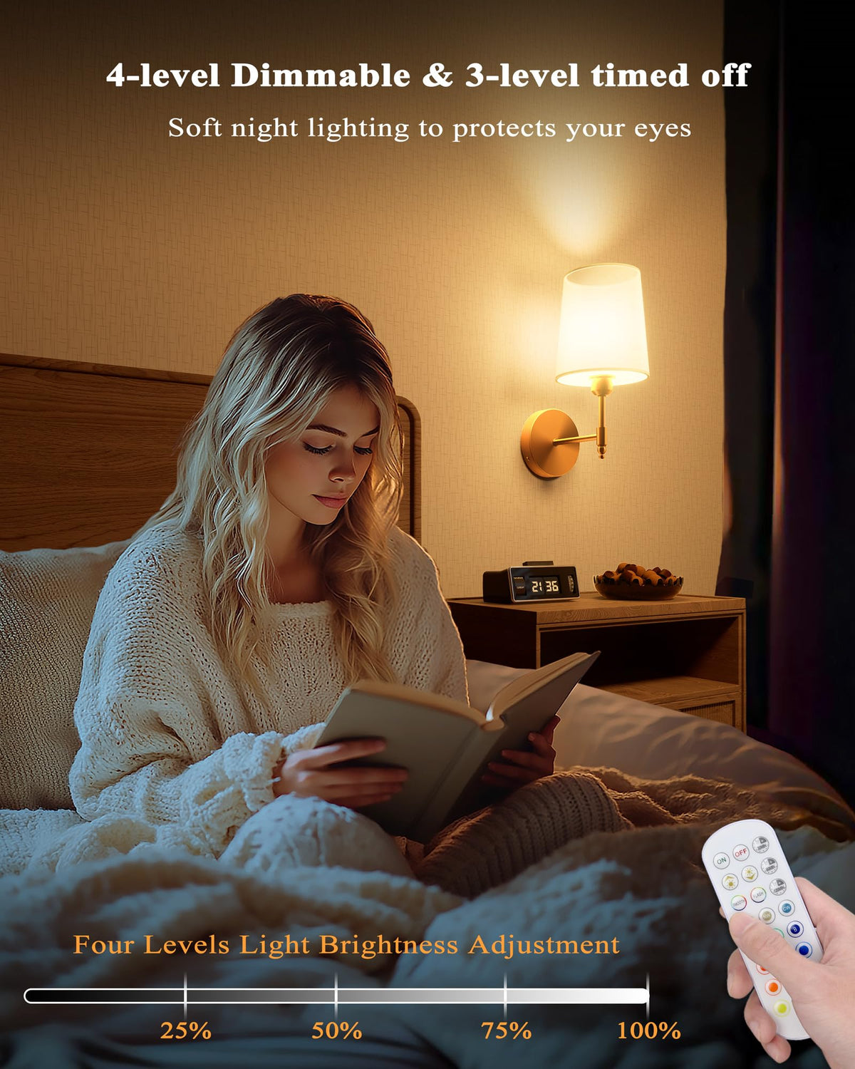 Ouyulong Battery Operated Wall Sconces Set of 2, Wireless Rechargeable Dimmable Wall Light with 5600mAh RGB Bulb and Remote for Bedroom, Living Room, Hallway (Gold)