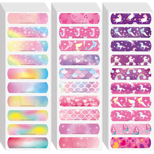 120 Pcs Kids Bandages Bulk Cute Cartoon Flexible Bandages Waterproof Breathable Bandages Strip Protect Cuts and Scrapes for Girls Boys Children Toddlers (Romantic Style)