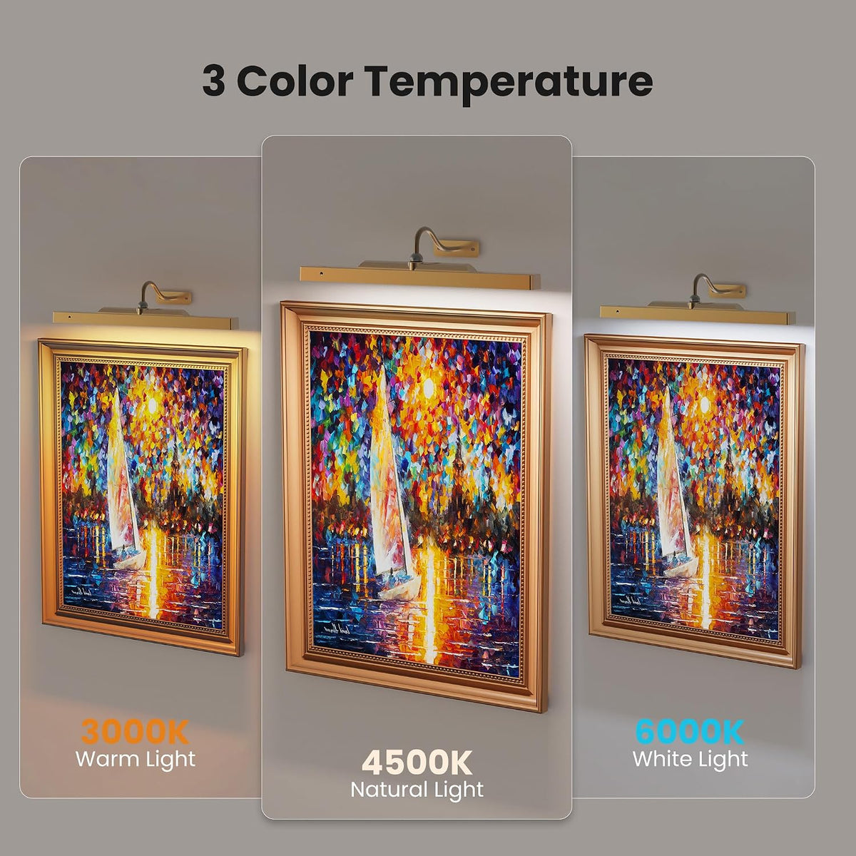 Wireless Picture Light Battery Operated, 16in Picture Light for Wal, 2Pack Rechargeable 5000mAh Battery Wall Sconce for Wall Pictures, Gallery Artwork, Paintings, Portraits, Dartboards_Antique Gold