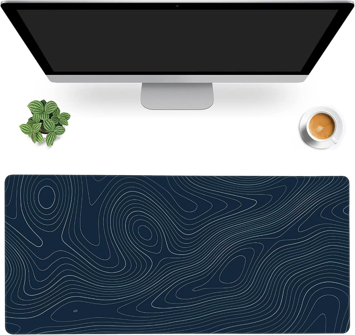 MIOAOSRT Desk Mat,Topographic Map Gaming Mouse Pad,XXL Extended Mouse Pad Mat for Office,Computer,Keyboard with Non-Slip Base Stitched Eges Mousepad 35.4x15.75 inch