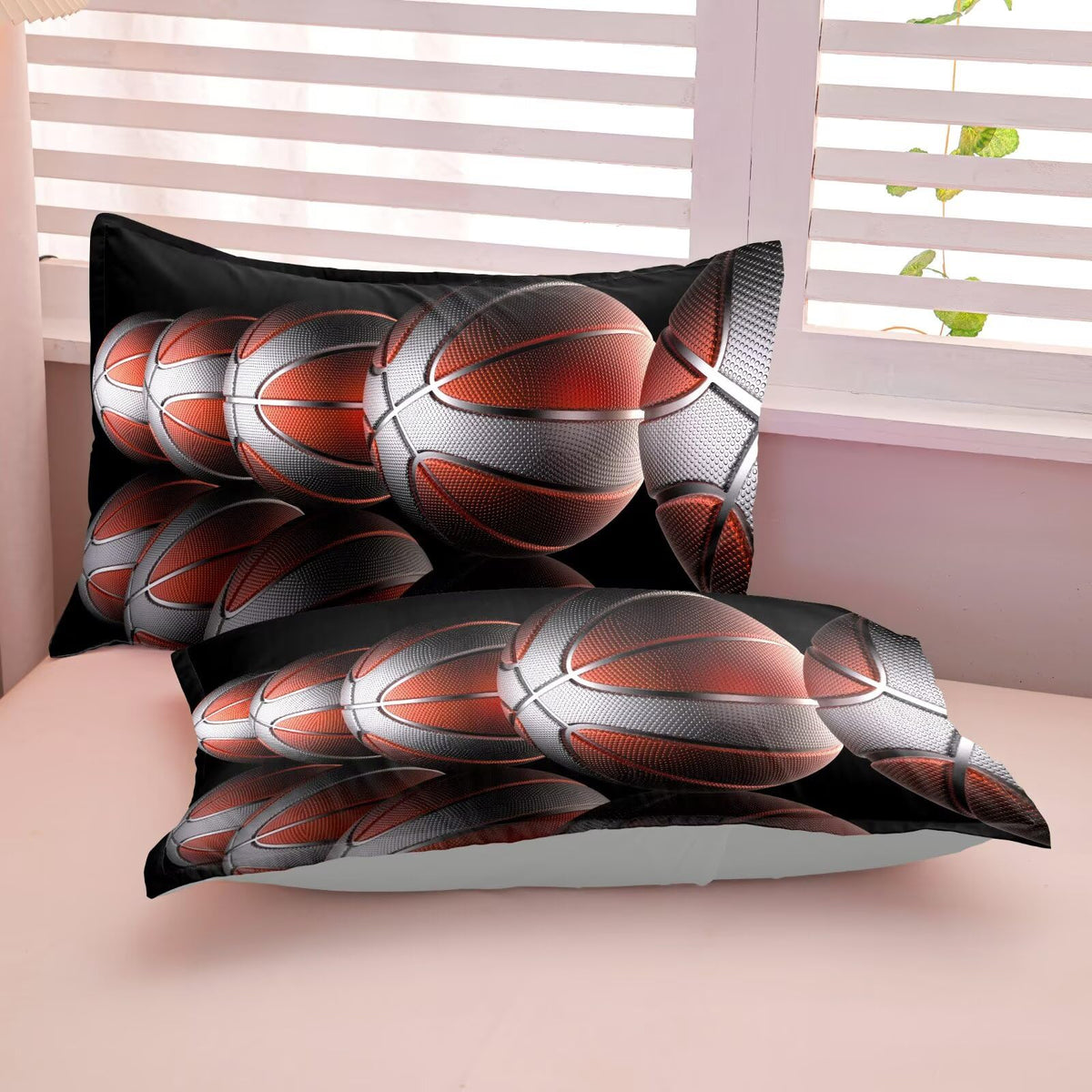 GRAT TIOC Teens Boys Sports Comforter Set Twin,Basketball Bedding Set for Kids,Sports Orange Basketball Comforter Sets,Black Teenage Boy Bedroom Bed Set 3 Pieces with Pillowcases