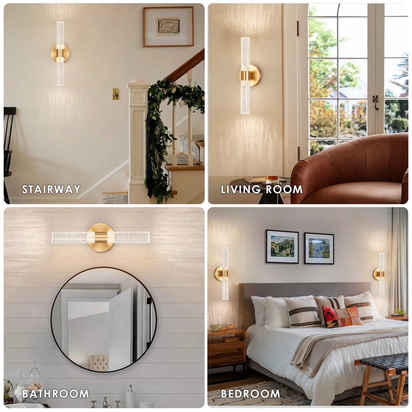 Gold Battery Operated Wall Sconce Set of 2, 3000-6000K LED Dimmable Wireless Sconces Wall Lighting with Remote, 15.7" Crystal Rechargeable Cordless Wall Lights for Bedroom, Living Room, Hallway