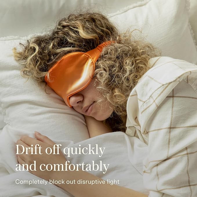 Loftie Silky Sleep Eye Mask - Light Blocking Sleep Mask - Silk Masks for Sleeping - Silky Material, Elastic Band, Low Tension Cups - for All Head Shapes and Sizes - Travel Pouch Included (Orange)