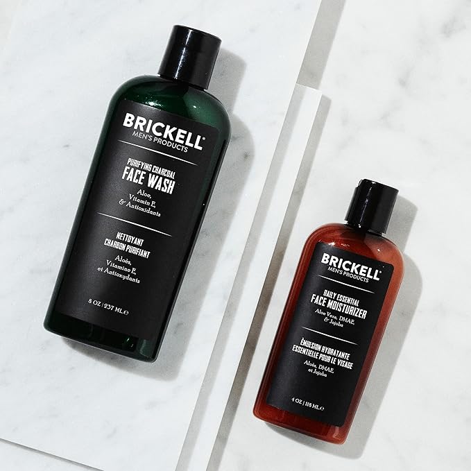 Brickell Men's Daily Essential Face Care Routine II, Purifying Charcoal Face Wash and Daily Essential Face Moisturizer, Natural and Organic, Men's Skin Care Gift Set, Scented