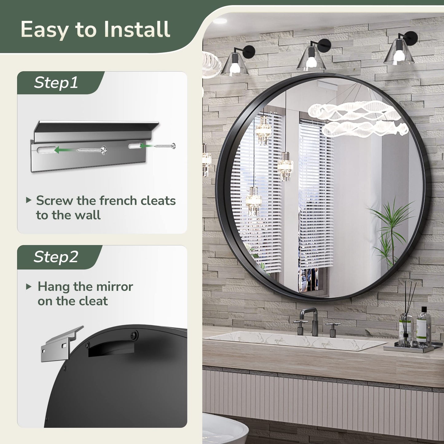 TokeShimi Black Round Mirror 36 Inchs Wall Mounted Black Circle Bathroom Mirror with Non-Rusting Aluminum Alloy Brushed Matte Metal Frame for Modern Minimalist Farmhouse Home Decor