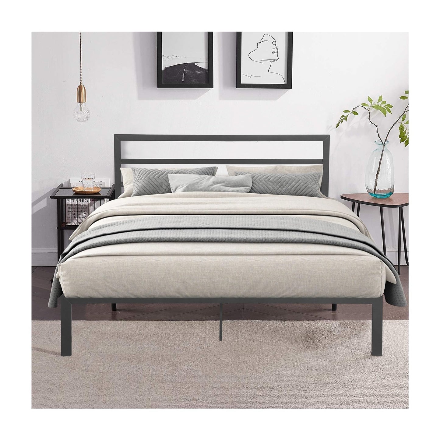 Platform Bed Frame with Strong Metal Support, Solid and Stable, Noise Free, Easy Assembly,for Bedroom