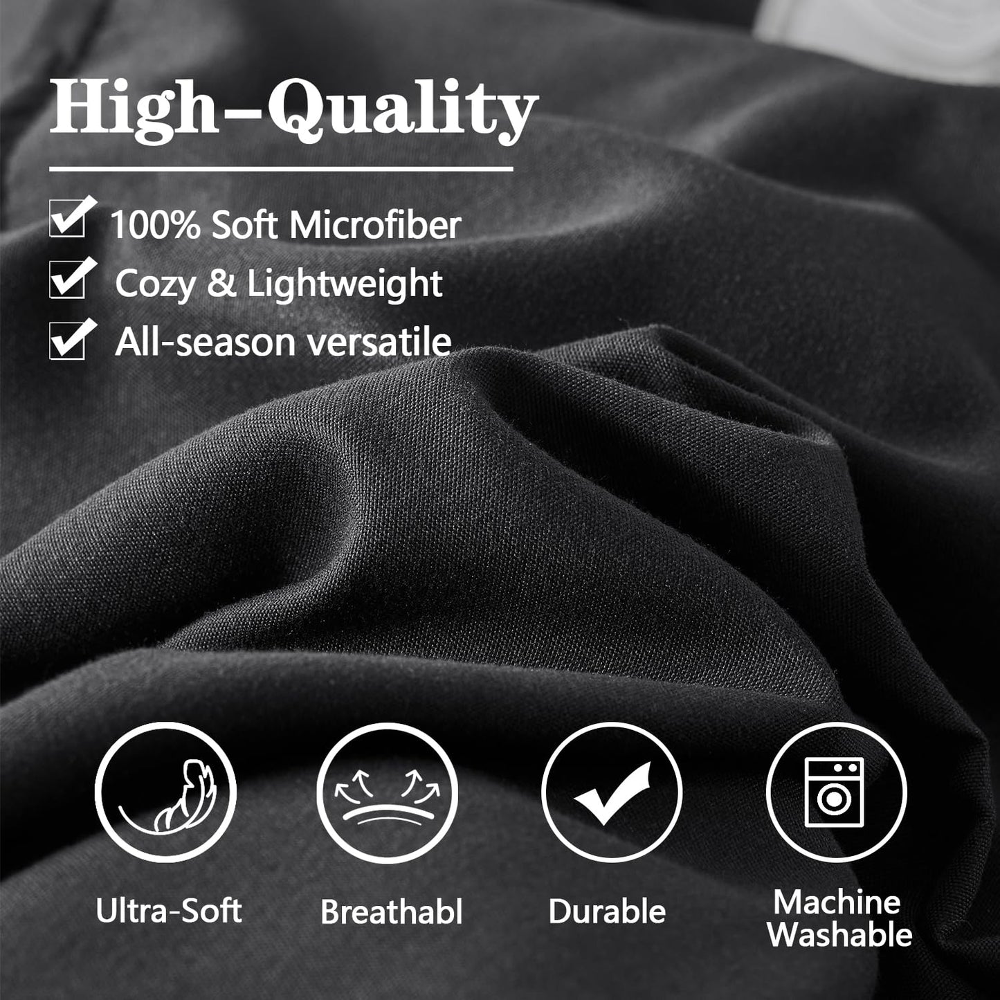 Yogeneg Twin Comforter Set 5 Piece Bed in a Bag,Grid Pinch Pleat Black Twin Bedding Set,Striped Textured Soft Microfiber Comforter with Sheet Set,All Season Complete Bed Set(Black,Twin)