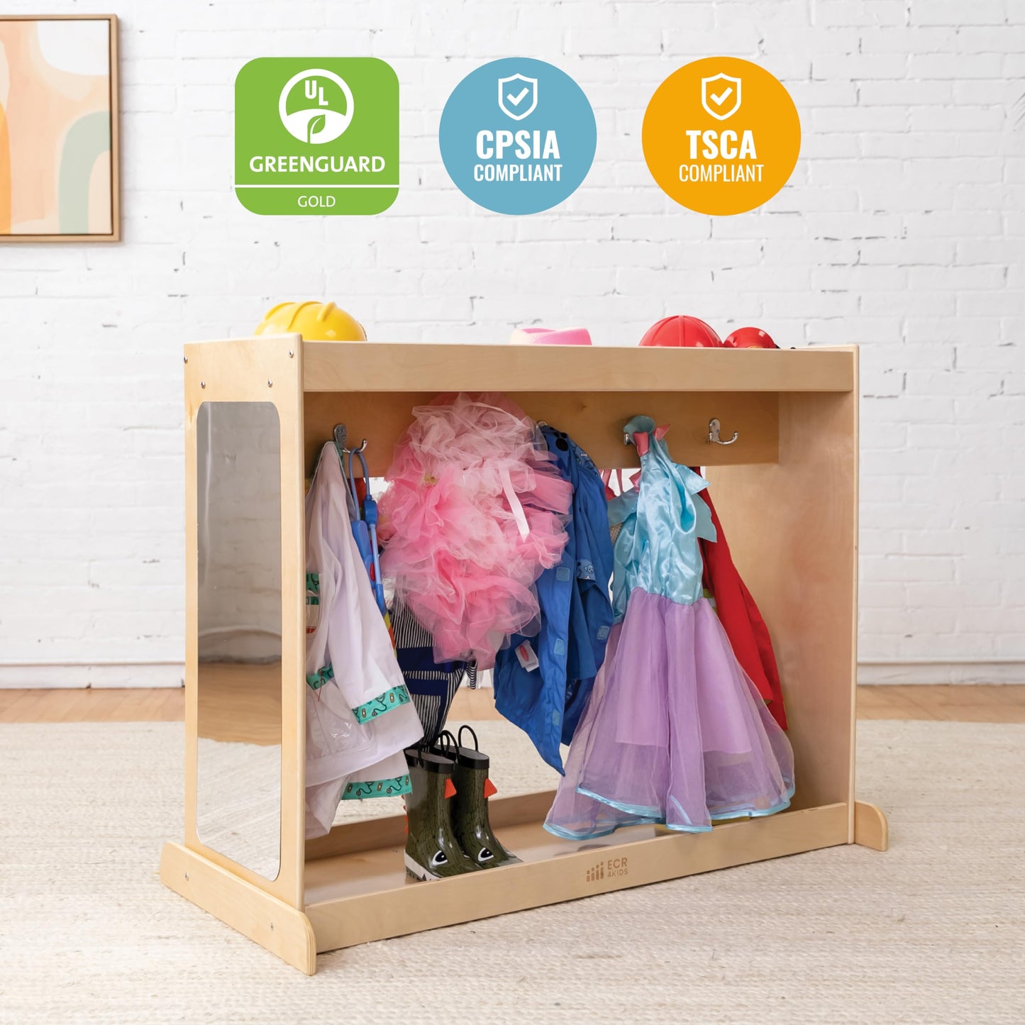 ECR4Kids Streamline Dress-Up Island, Costume Organizer, Natural