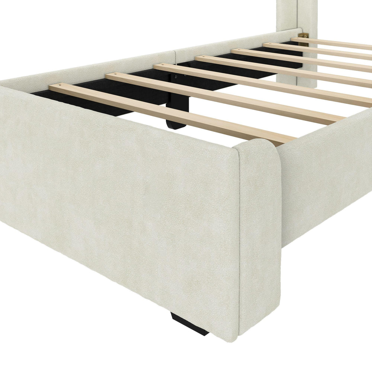 Max & Lily Upholstered Twin Bed Frame with Rectangular Headboard, Upholstered Platform Bed for Kids, No Box Spring Needed, Easy Assembly, Cream