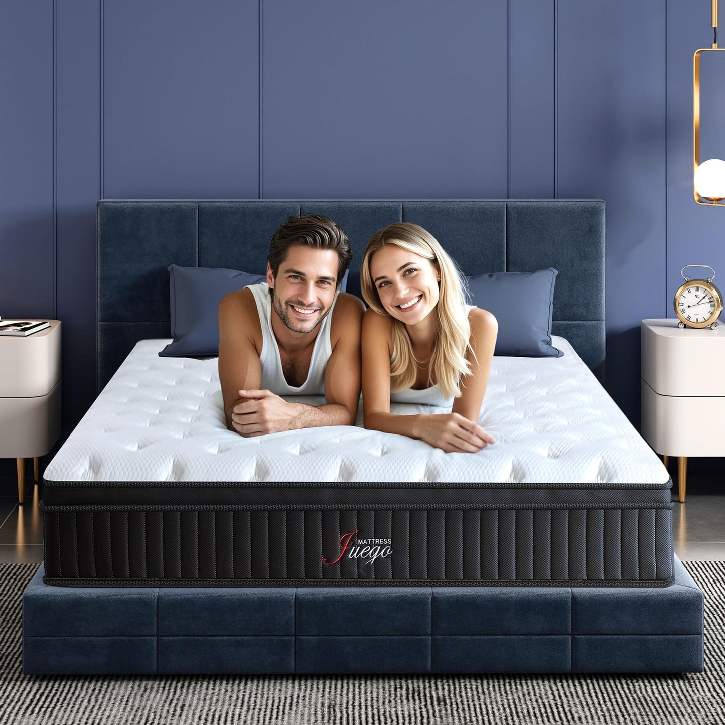 Juego Queen Mattress, 12 Inch Mixed Memory Foam Mattress. Bagged Spring, Zoned Pressure Relief, Medium Firm Feel, Motion Isolation, Deep Sleep, Certified Safe Foams and Fabric, CertiPUR-US,Black
