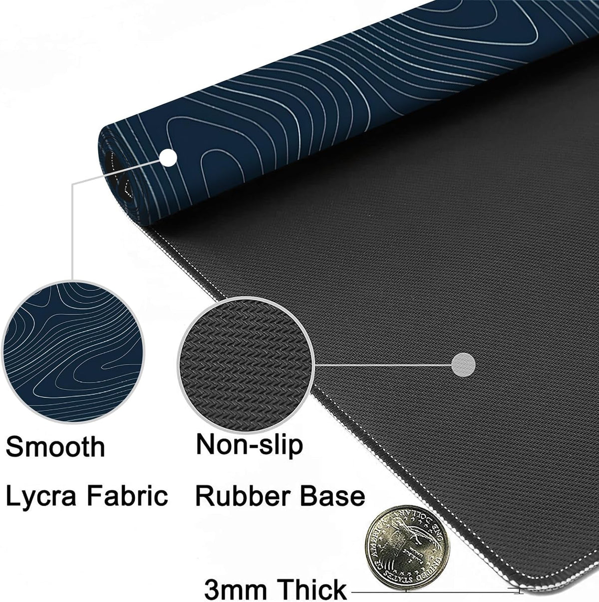 MIOAOSRT Desk Mat,Topographic Map Gaming Mouse Pad,XXL Extended Mouse Pad Mat for Office,Computer,Keyboard with Non-Slip Base Stitched Eges Mousepad 35.4x15.75 inch