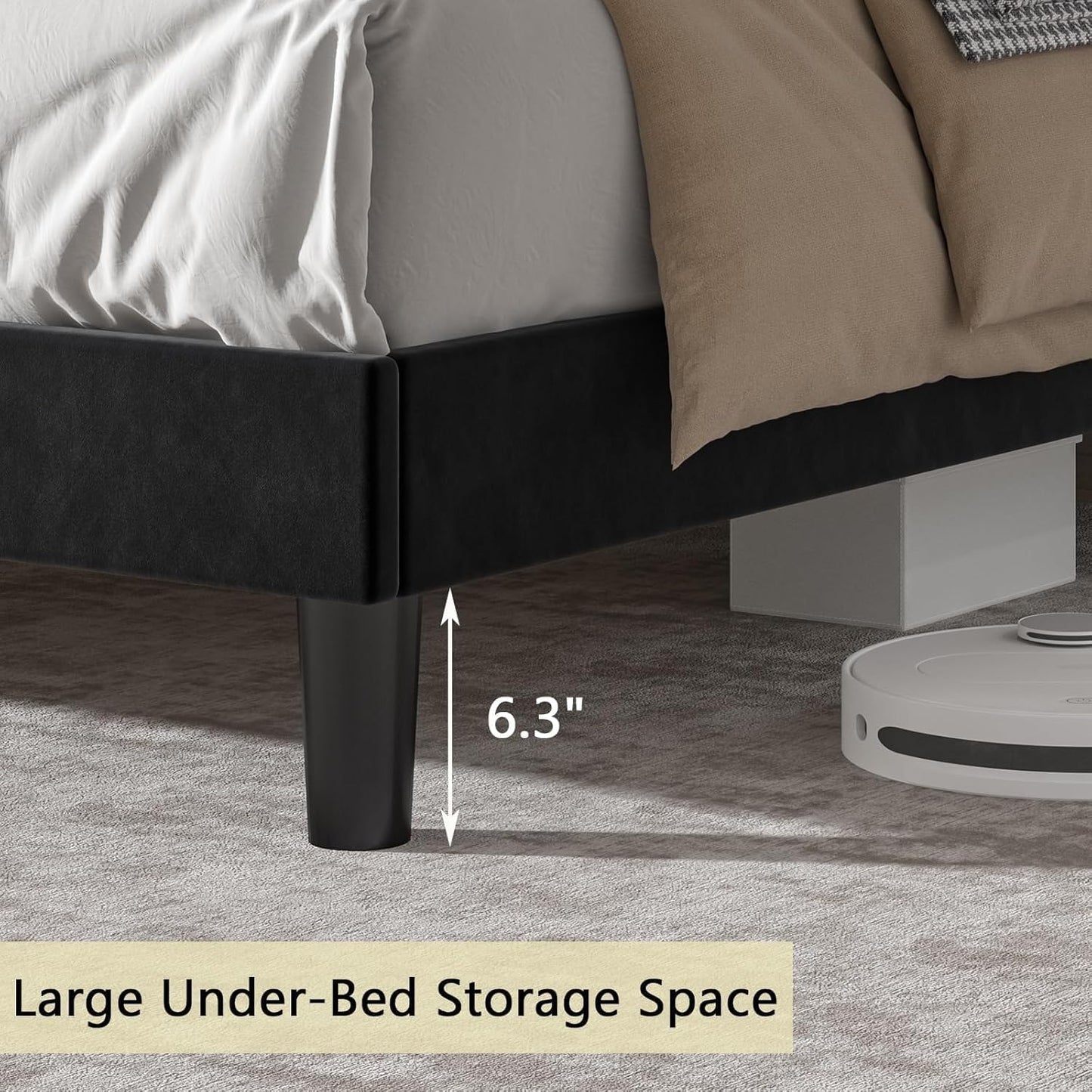 HOMBCK Queen Bed Frame with Charging Station and LED, Upholstered Platform Bed Frame Queen Size with Diamond Tufted Storage Headboard, Wood Slats Support, No Box Spring Needed, Easy Assembly, Black