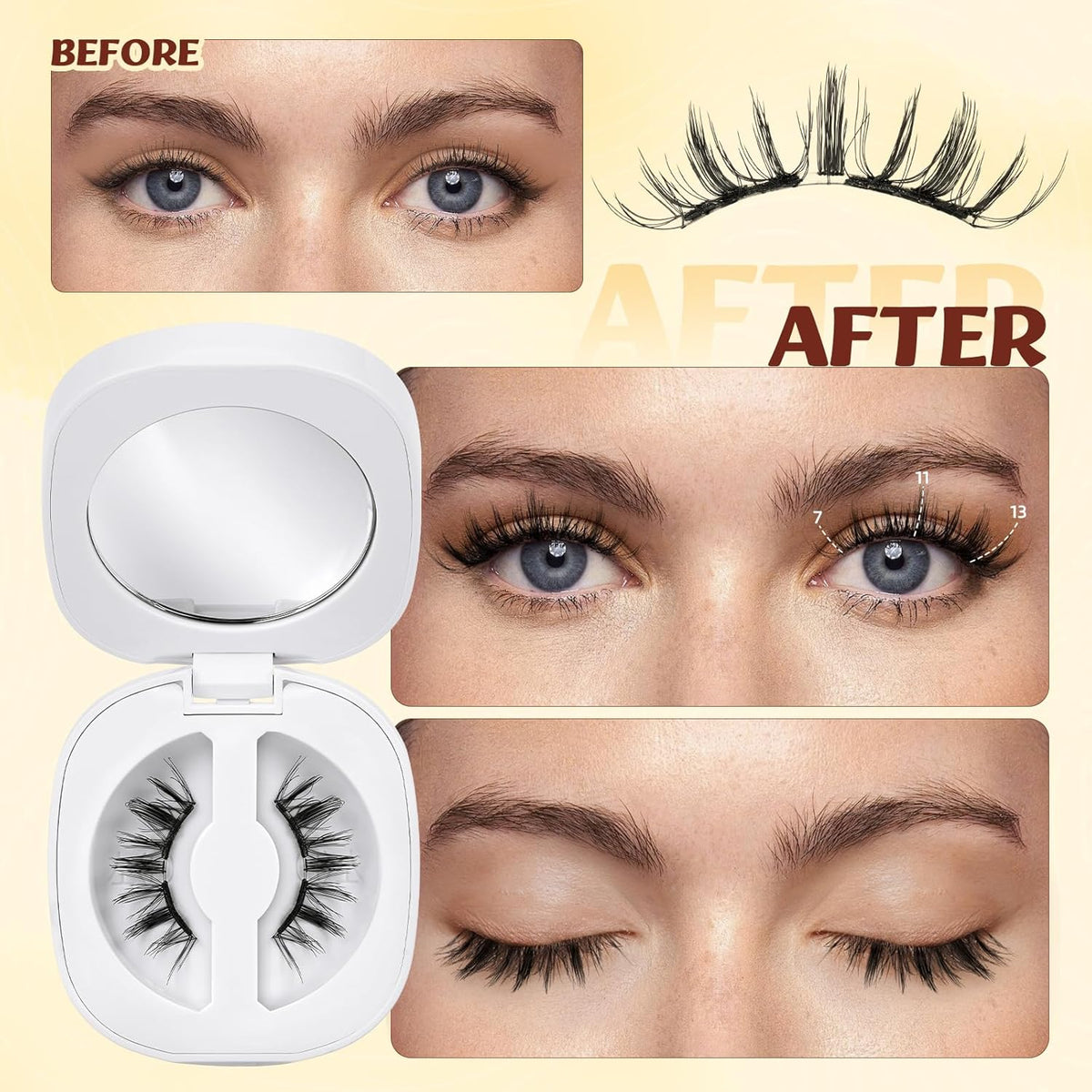 QUEWEL Magnetic Eyelashes, Reusable No Glue Needed Magnetic Eyelashes Kit with Applicator Lash Clusters Kit without Eyeliner So Soft and Easy to Wear and Remove (G-RC-D)