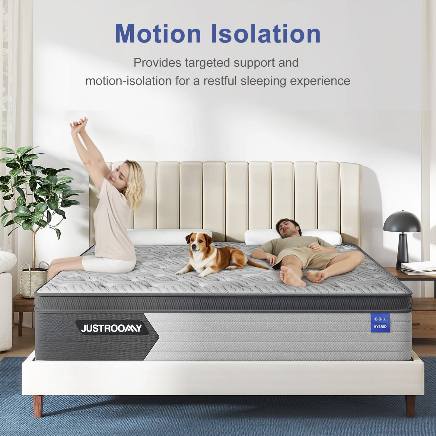 JUSTROOMY King Mattress 14 Inch Hybrid Mattress with Gel Memory Foam, Cooling Ice Silk Top, Firm Mattress in a Box, Back Pain Relief, Individual Pocket Spring-Extra Edge Support, 76*80", US Assembly
