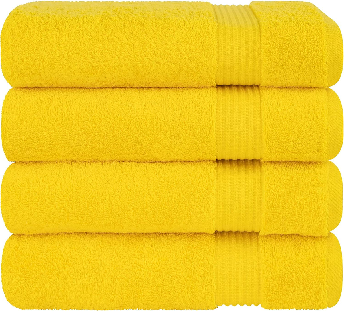Cotton Paradise 100% Cotton Turkish Towel Set, Soft Absorbent Quick Dry, 4 Piece Bath Towel Set, Yellow