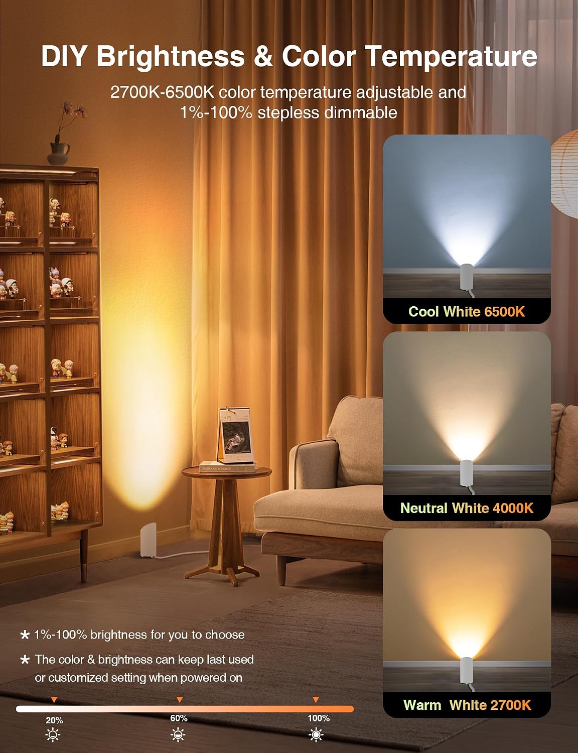 SUNVIE 5W Smart Floor Can Light Up Lights Indoor, APP Control, RGBCW, 2PCS