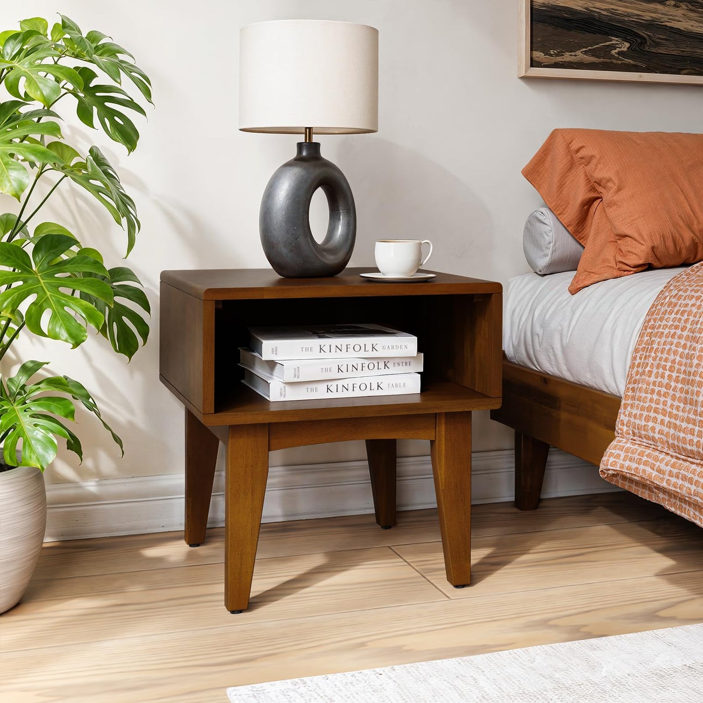 Bme Catherine Acacia Wood Nightstand, Modern Living Room Side Table, Wood Nightstand Without Drawer, End Table for Bedroom, Reading Room, Study Room, Easy Assembly – Dark Chocolate