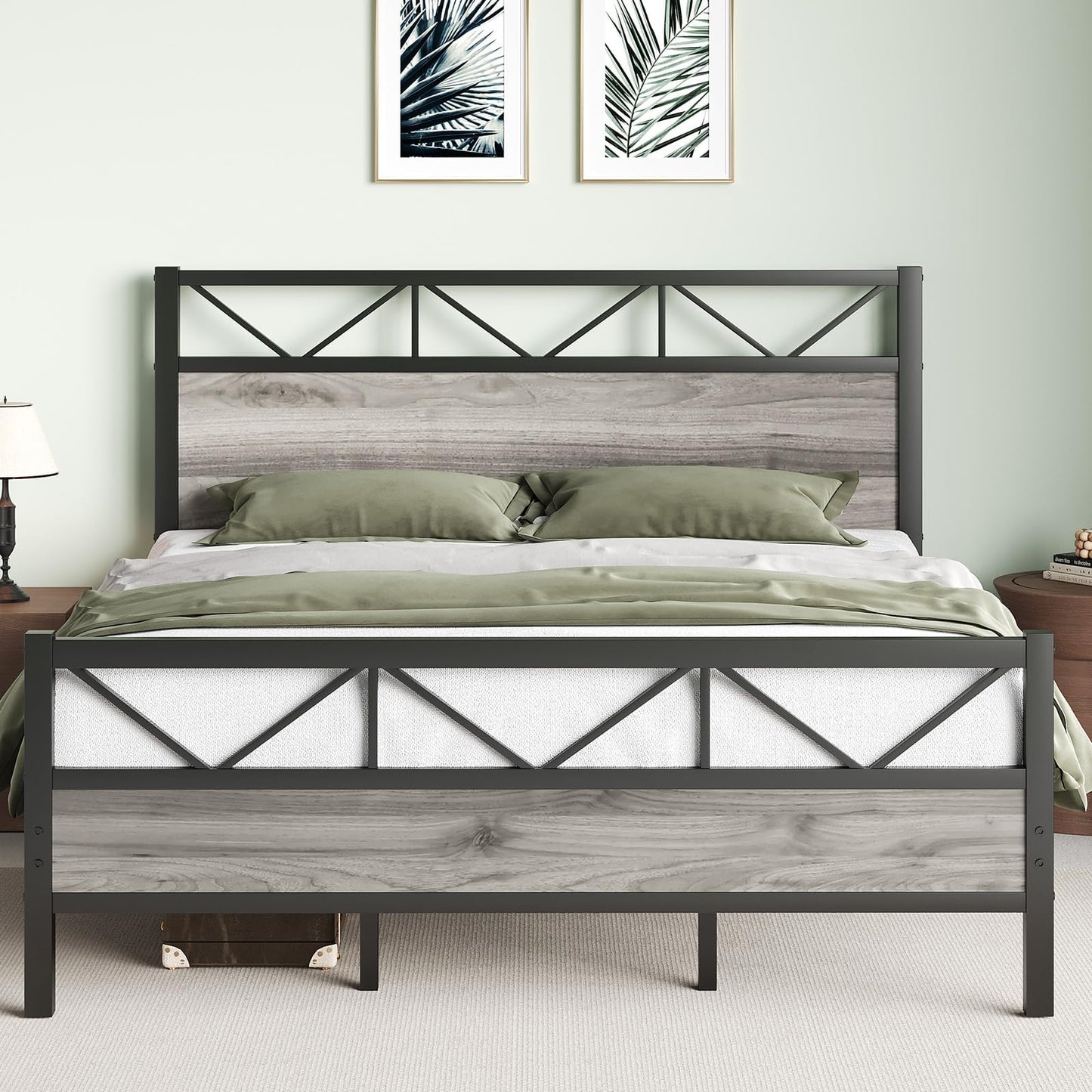 King Size Bed Frame, Industrial King Bed Frame and 51.2" Tall Headboard, King Platform Bed Frame with Strong Steel Slats Support, Noise Free, No Box Spring Needed, Easy Assembly, Rustic Brown