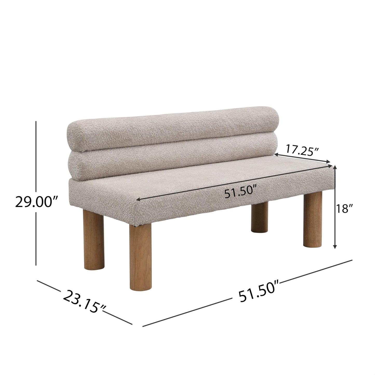 GDFStudio Upholstered Boucle Dining Bench with Backrest Farmhouse Entryway Bench with Rubber Wood Legs Long Indoor Bench for Bedroom Living Room End of Bed Dining Room Seating, Light Grey