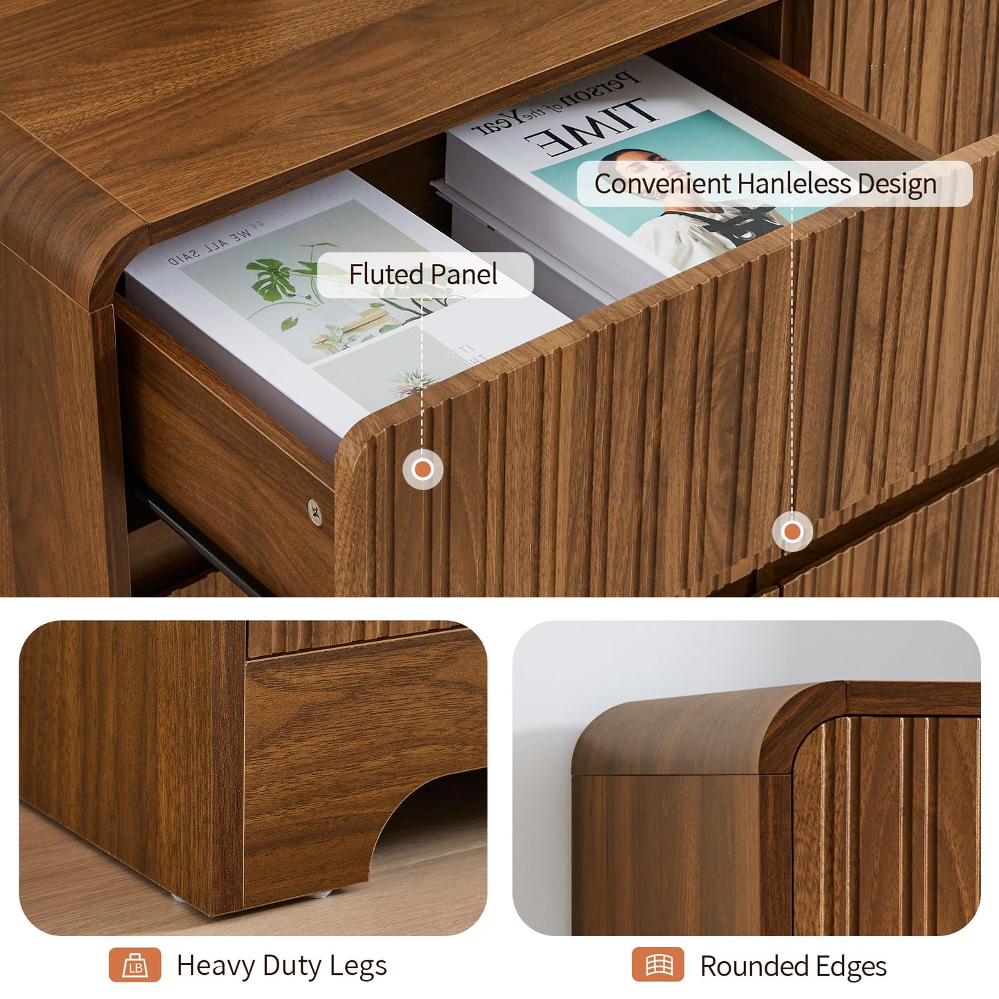 BERRYMERRY Fluted Dresser for Bedroom with 9 Drawers,63" Wide Modern Chest of Drawers with Curved Profile & Deep Drawer,Large Wood TV Dresser for Bedroom Living Room
