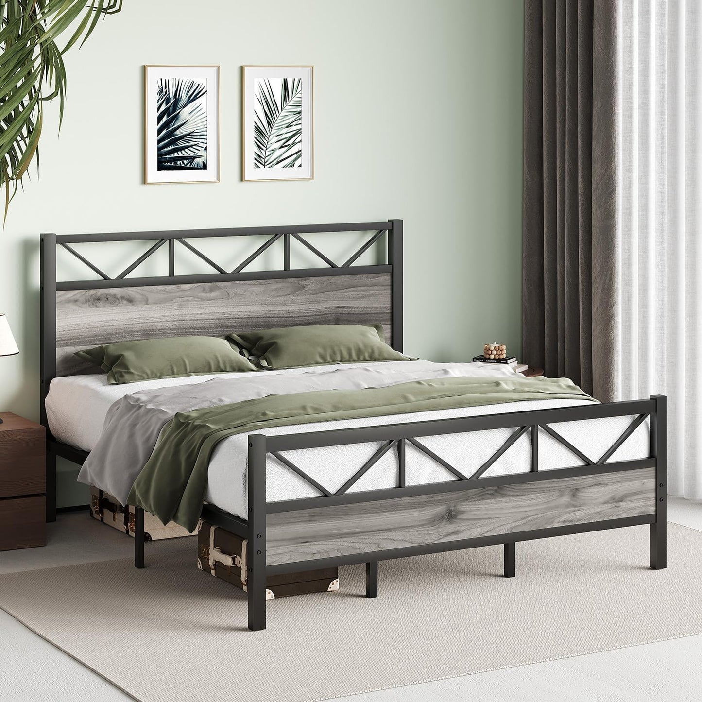 King Size Bed Frame, Industrial King Bed Frame and 51.2" Tall Headboard, King Platform Bed Frame with Strong Steel Slats Support, Noise Free, No Box Spring Needed, Easy Assembly, Rustic Brown