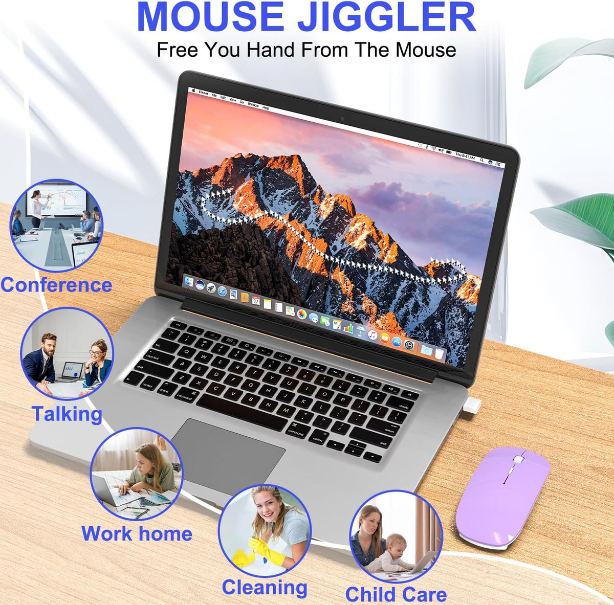 Bluetooth Wireless Mouse for MacBook Air Mac Pro Laptop Computer iPad Pad PC Laser Optical Rechargeable Mini Slim Silent Mouse Widely Used Desktop Hp iMac (Purple)