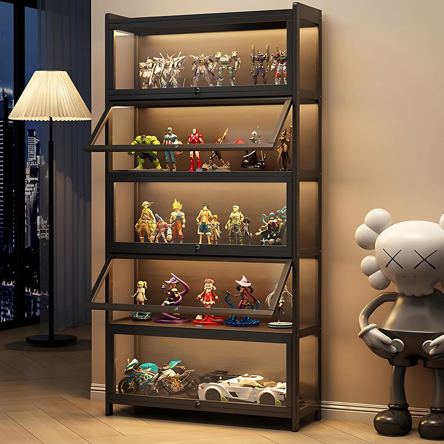 TVMCNA 68" Display Cabinet, Curio Display Cabinet with Acrylic Door Collectibles Toy Organizers Rack & Display Shelf, Display Case for Playroom Bedroom Toddler's Room Kids Bookcase