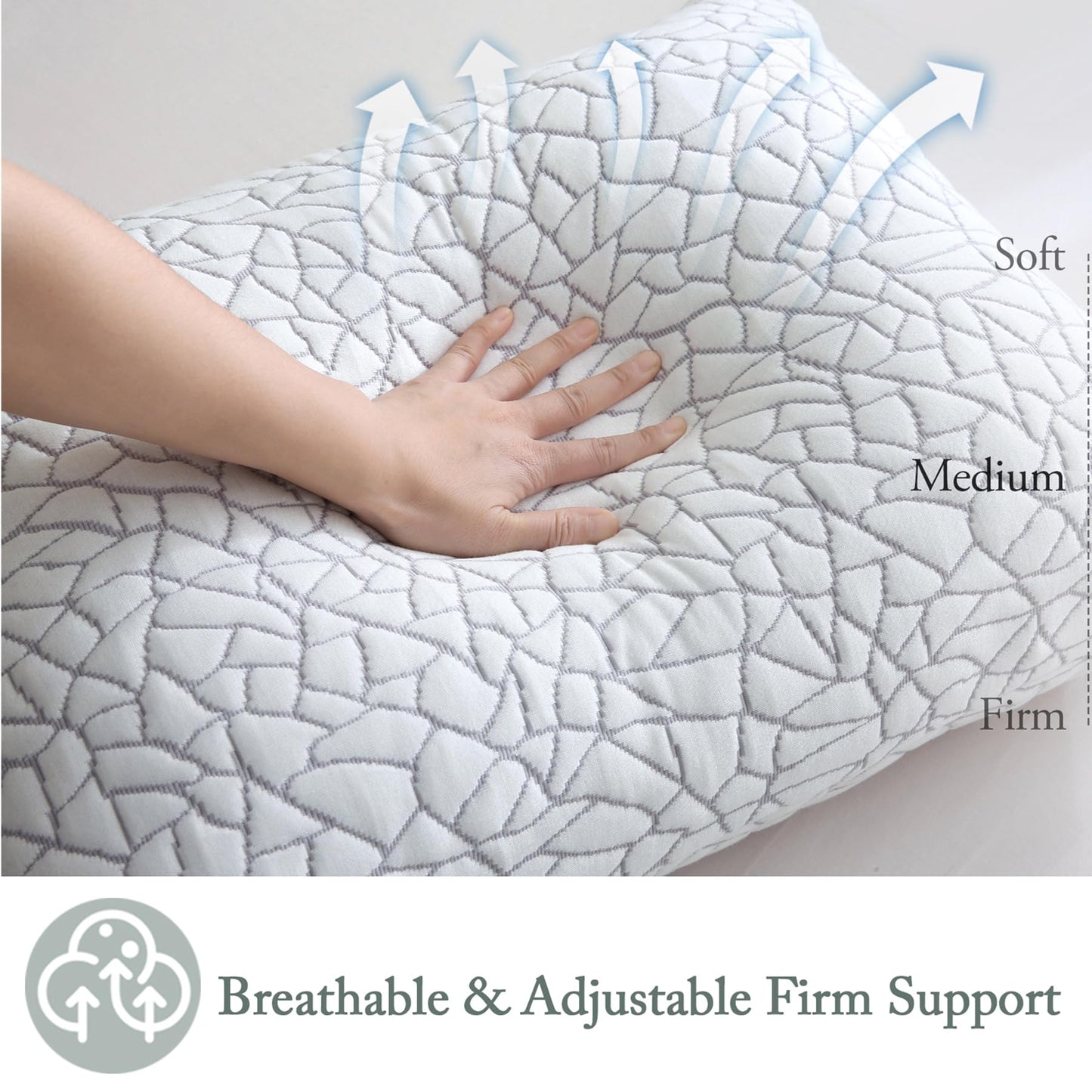 BPC Premium Rayon Derived from Bamboo Pillows Queen Size Set of 2 - Adjustable Shredded Memory Foam Pillow with Removable Cover Firm Pillow for Side Stomach and Back Sleepers, CertiPUR-US