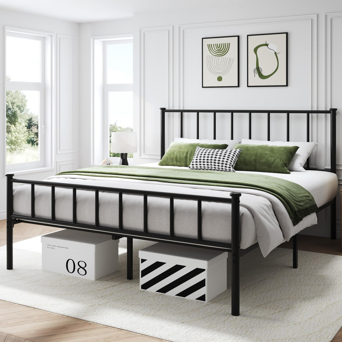 Fluest Queen Bed Frame with Headboard and Footboard, Metal Platform Bed Frame, All Metal Slats Support, Under Bed Storage, No Box Spring Needed, Noise-Free, Easy Assembly, Black