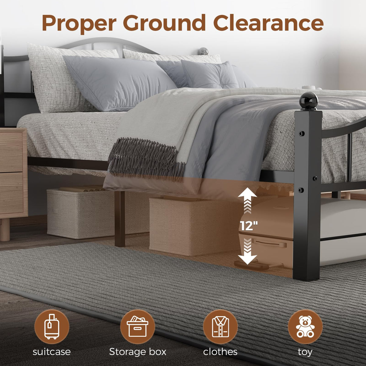 Blbeed Metal Full Size Bed Frame with Headboard, Noise-Free Design & Underbed Storage Heavy Duty Bed Frames No Box Spring Needed/Tool-Free Assembly