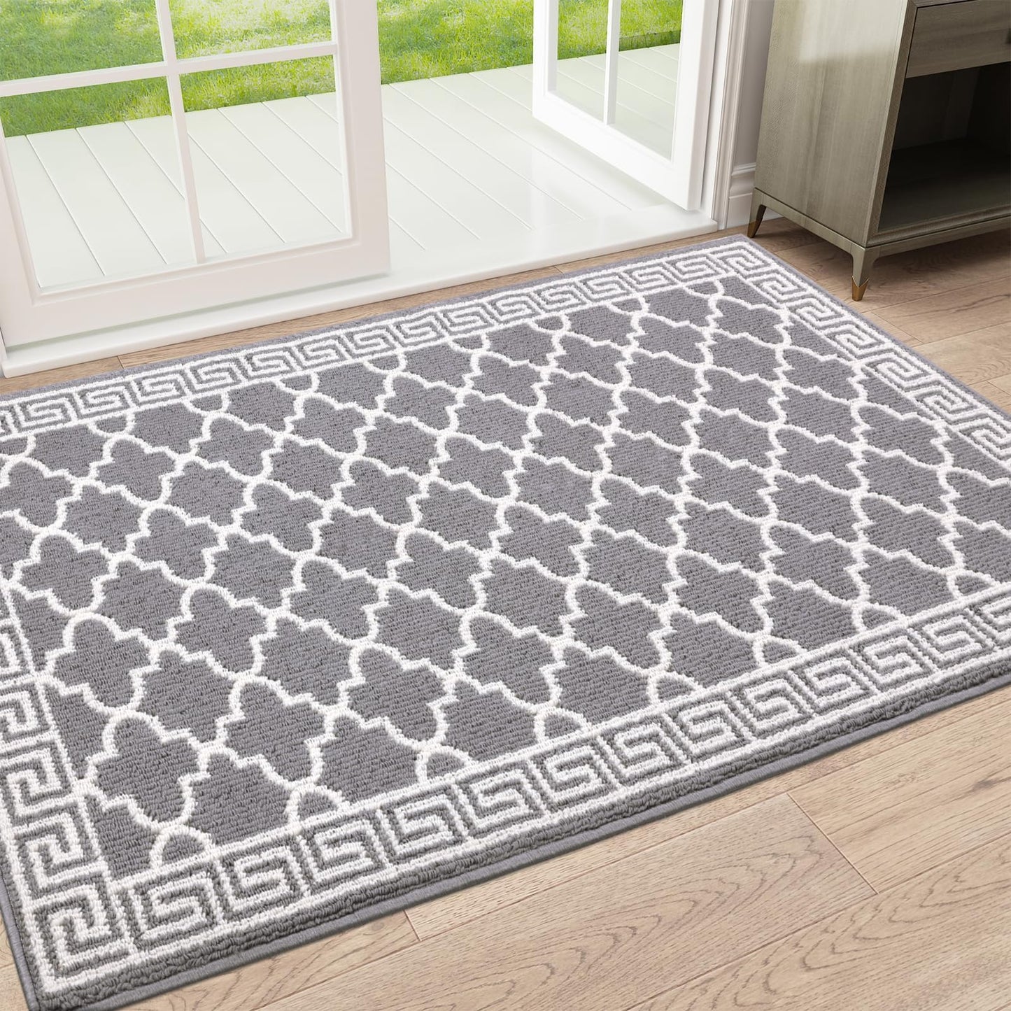 Pauwer Door Mat Indoor Entrance 36"x60" Absorbent Dirt Trapper Welcome Mats for Front Door Washable Entryway Rugs Ultra Thin Doormat Non Slip Runner Rugs for Hallway Kitchen Laundry Room, Grey
