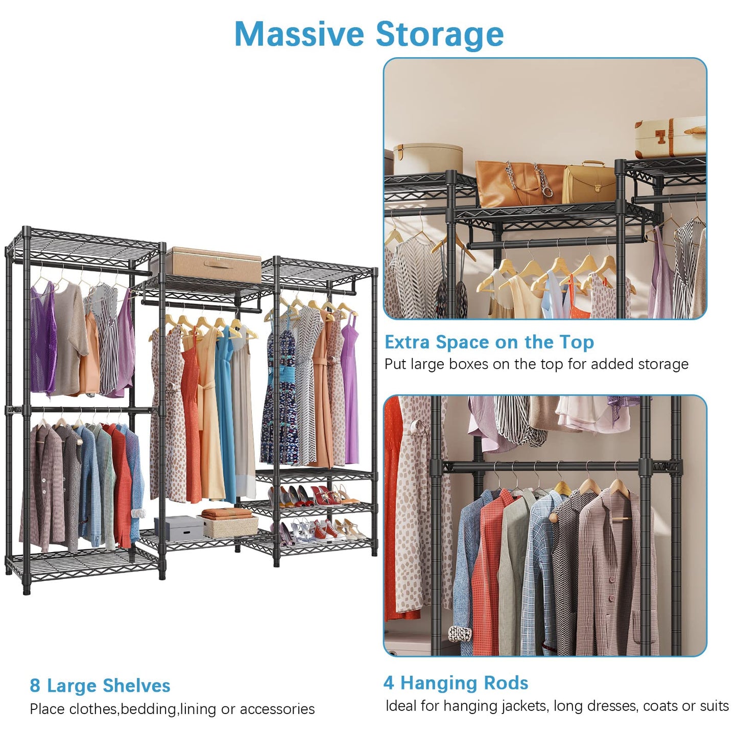 VIPEK V5C Heavy Duty Covered Clothes Rack Portable Bedroom Armoires Rack, Black Metal Clothing Rack with Black Cover, Adjustable Custom Freestanding Closet Wardrobe, Max Load 800LBS