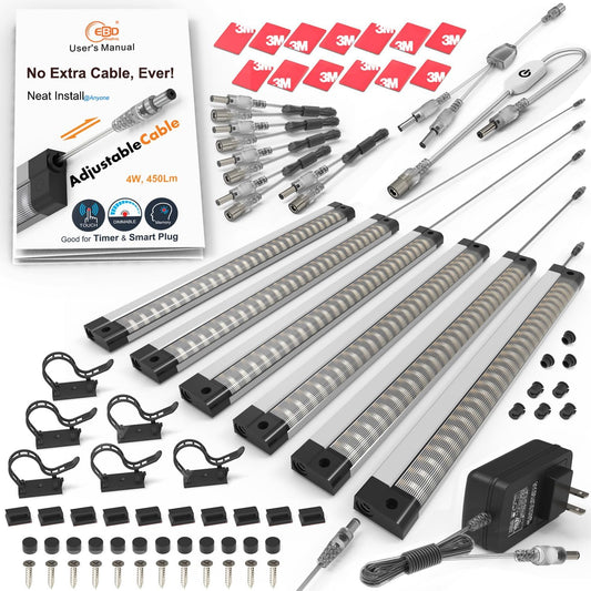 EBD Under Cabinet Light Bar, Neat Plug-in 6 Pcs 12 Inch, 6500K Y-Splitter