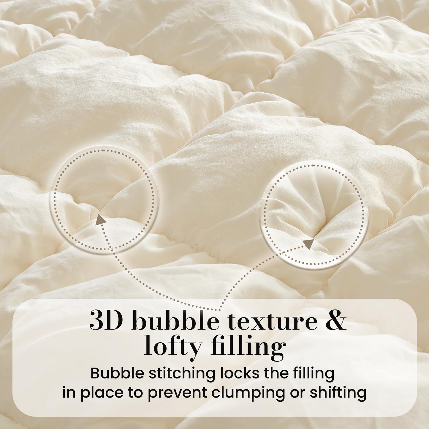 Amélie Home Beige Comforter Set King, Bubble Lightweight Bed Set King Size for All Seasons, 3 Pieces, Bedding Set with Comforters and Pillow Cases