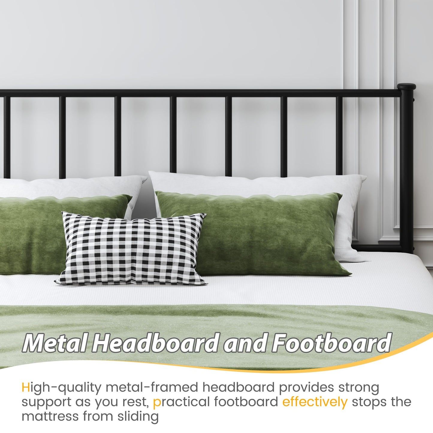 Fluest Queen Bed Frame with Headboard and Footboard, Metal Platform Bed Frame, All Metal Slats Support, Under Bed Storage, No Box Spring Needed, Noise-Free, Easy Assembly, Black